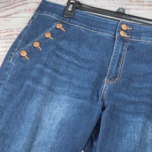 Indigo Poppy Sailor Jeans Womens 16 Blue Excellent Stretch Button Detail Denim